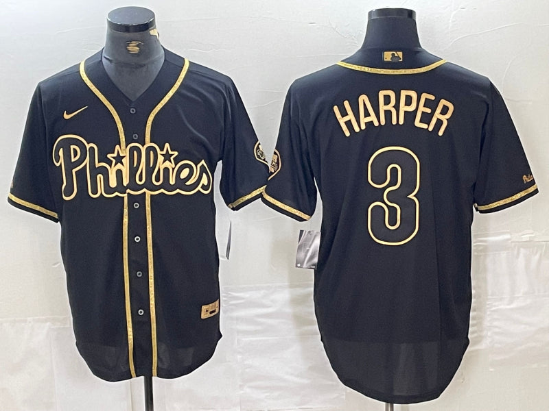 Men’s Philadelphia Phillies Bryce Harper #3 Black Stitched Jersey