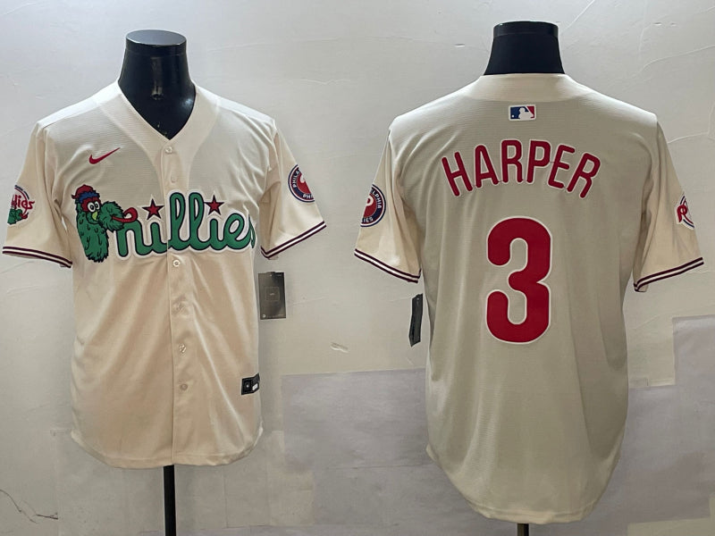 Men’s Philadelphia Phillies Bryce Harper #3 Cream Jersey