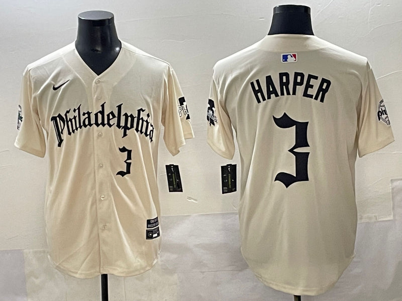 Men’s Philadelphia Phillies Bryce Harper #3 Cream Limited Jersey