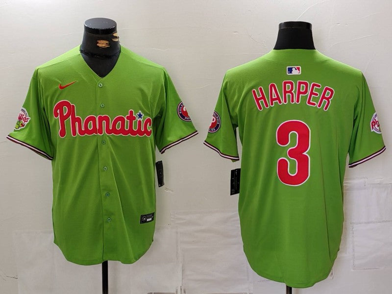 Men’s Philadelphia Phillies Bryce Harper #3 Green Name Jersey