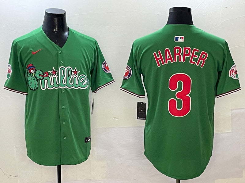 Men’s Philadelphia Phillies Bryce Harper #3 Green Team Jersey