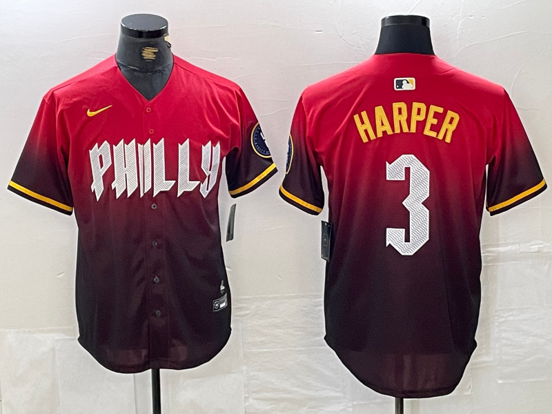Men’s Philadelphia Phillies Bryce Harper #3 Red 2024 City Connect Limited Jersey