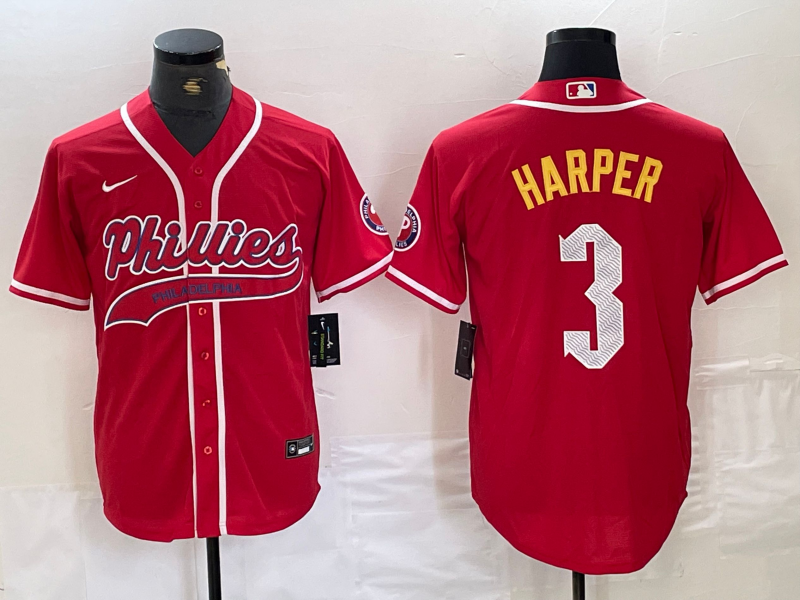 Men’s Philadelphia Phillies Bryce Harper #3 Red Jersey Joint Edition