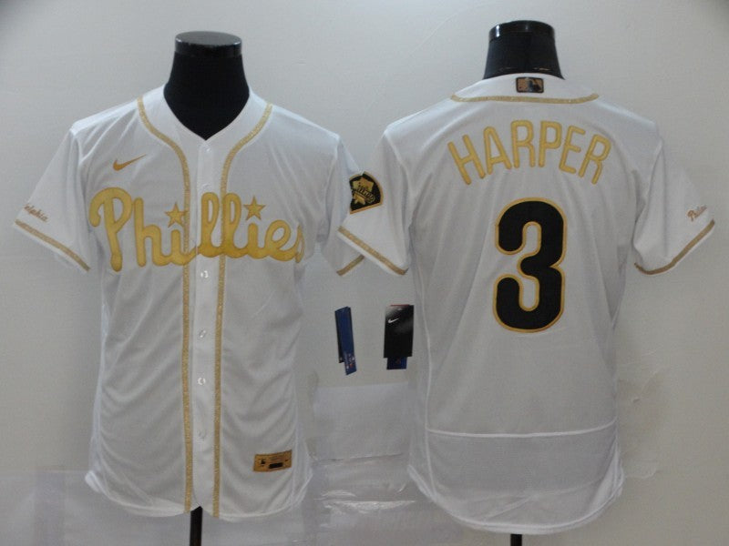Men’s Philadelphia Phillies Bryce Harper #3 White Stitched Jersey
