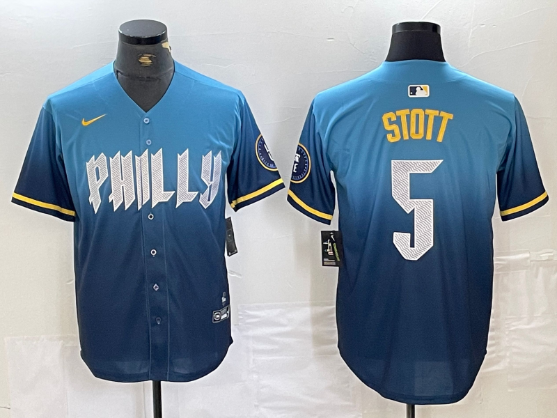 Men’s Philadelphia Phillies Bryson Stott #5 Blue 2024 City Connect Limited Jersey