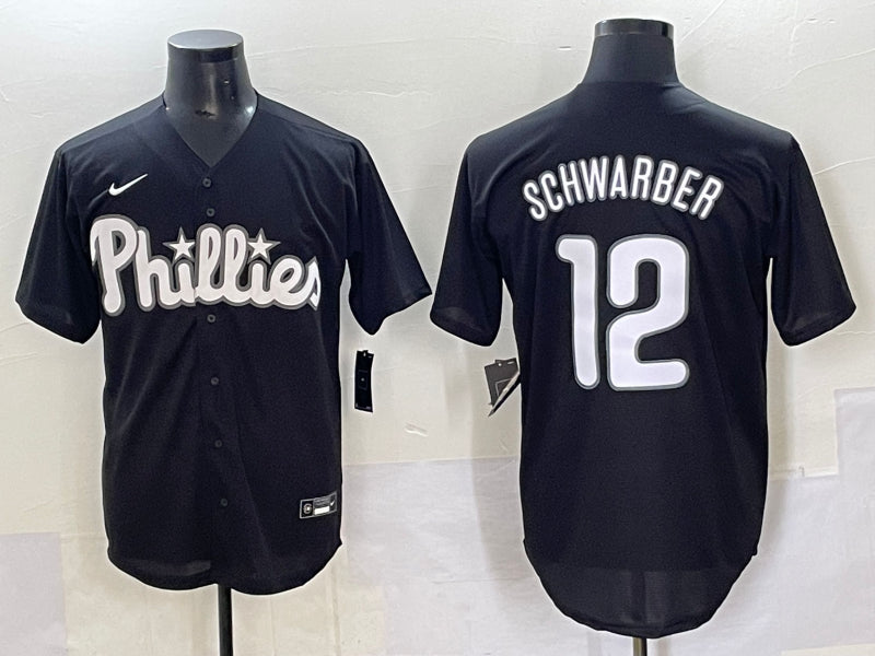 Men’s Philadelphia Phillies Kyle Schwarber #12 Black Lights Out Jersey