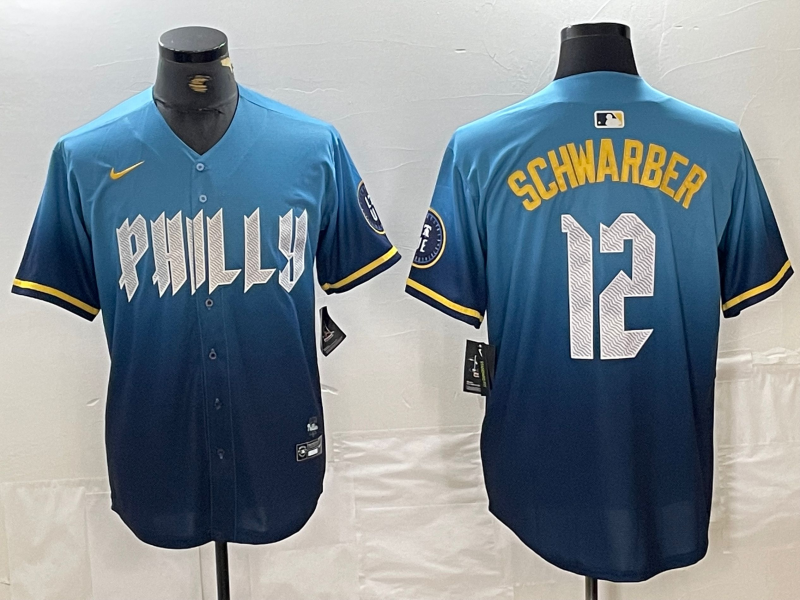 Men’s Philadelphia Phillies Kyle Schwarber #12 Blue 2024 City Connect Limited Jersey