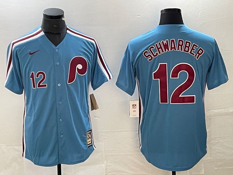 Men’s Philadelphia Phillies Kyle Schwarber #12 Light Blue Cooperstown Collection Authentic Jersey
