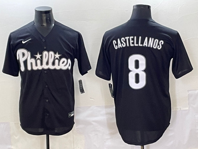 Men’s Philadelphia Phillies Nick Castellanos #8 Black Lights Out Jersey