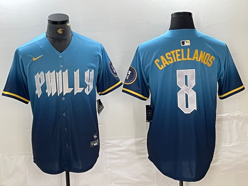 Men’s Philadelphia Phillies Nick Castellanos #8 Blue 2024 City Connect Limited Jersey