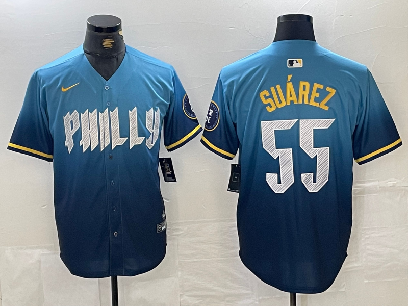 Men’s Philadelphia Phillies Ranger Suarez #55 Blue 2024 City Connect Limited Jersey
