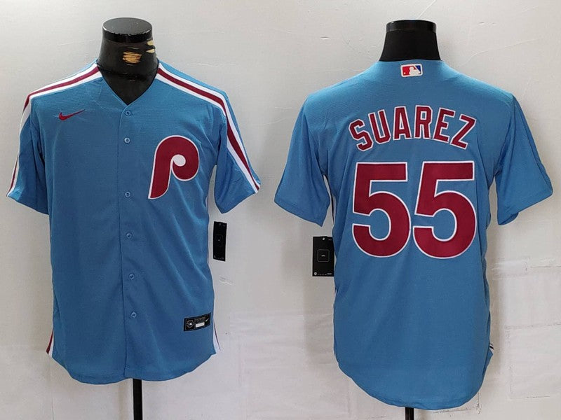 Men’s Philadelphia Phillies Ranger Suarez #55 Light Blue Alternate Limited Jersey