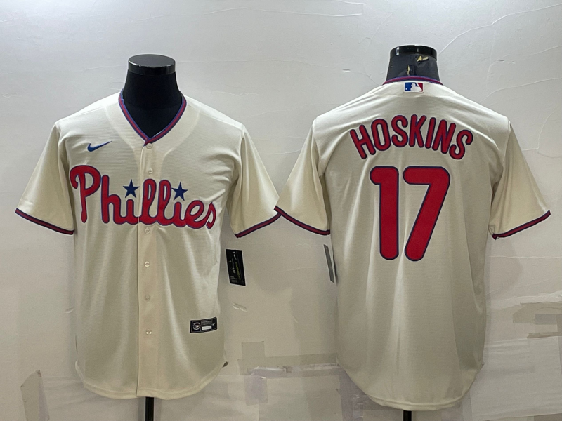 Men’s Philadelphia Phillies Rhys Hoskins #17 Beige Jersey