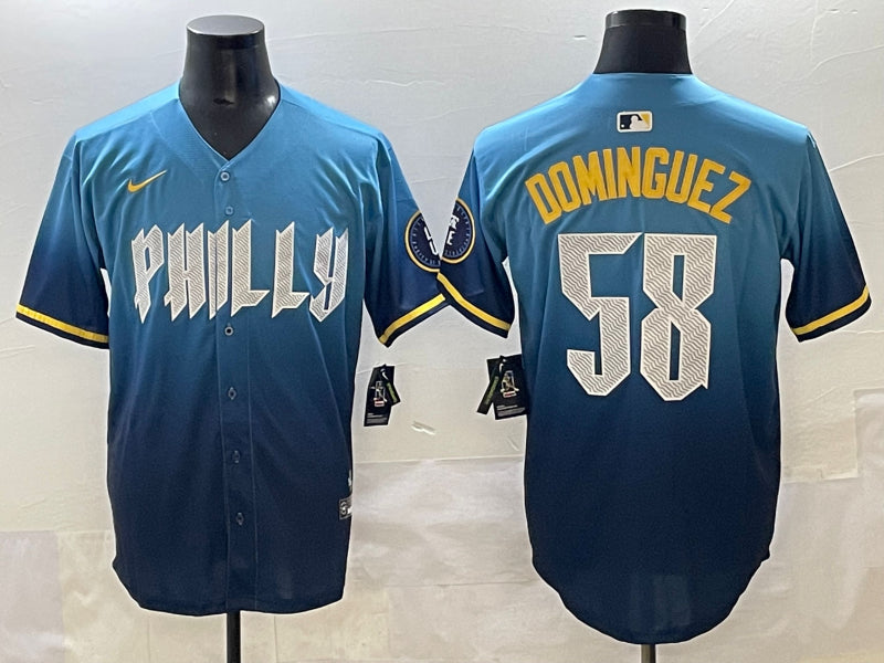 Men’s Philadelphia Phillies Seranthony Dominguez #58 Blue City Connect Limited Jersey