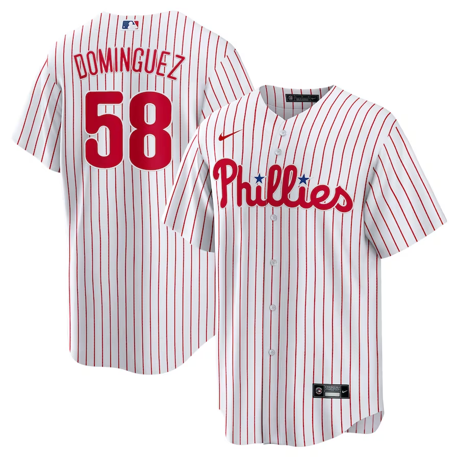 Men’s Philadelphia Phillies Seranthony Dominguez #58 White Home Jersey
