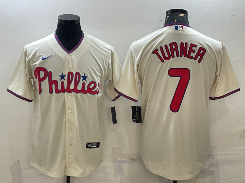 Men’s Philadelphia Phillies Trea Turner #7 Beige Jersey