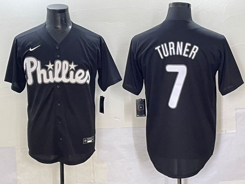Men’s Philadelphia Phillies Trea Turner #7 Black Lights Out Jersey