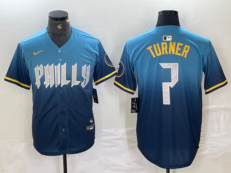 Men’s Philadelphia Phillies Trea Turner #7 Blue 2024 City Connect Limited Jersey