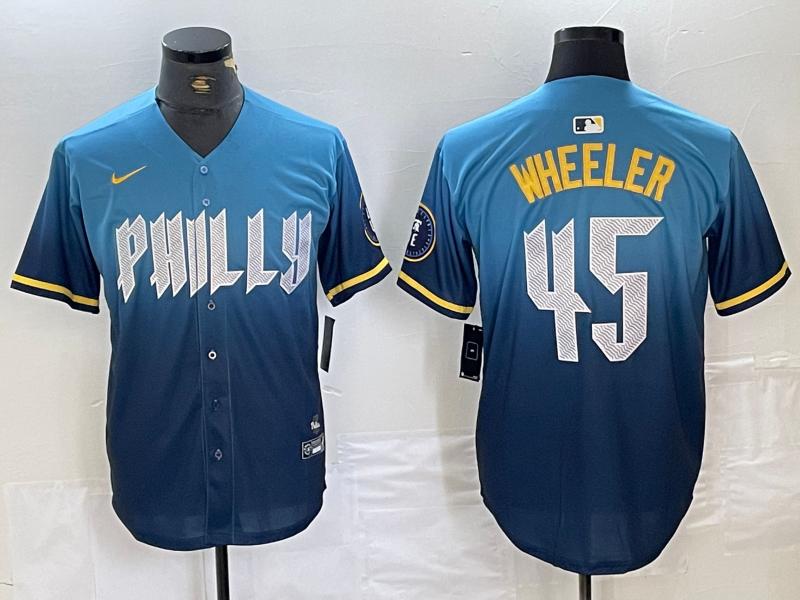 Men’s Philadelphia Phillies Zack Wheeler #45 Blue 2024 City Connect Limited Jersey