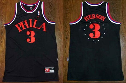 Men’s Philadelphia Sixers #3 Allen Iverson 1964 Black Hardwood Classics Soul Swingman Throwback Jersey