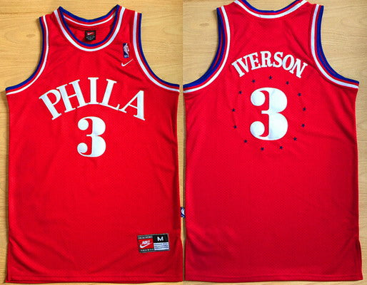 Men’s Philadelphia Sixers #3 Allen Iverson 1964 Red Hardwood Classics Soul Swingman Throwback Jersey