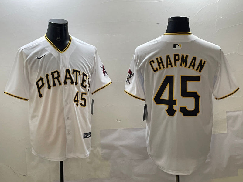 Men’s Pittsburgh Pirates Aroldis Chapman #45 White Home Limited Jersey