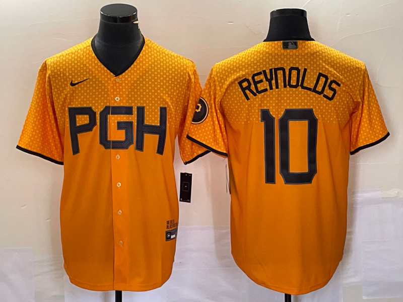 Men’s Pittsburgh Pirates Bryan Reynolds #10 Gold 2023 City Connect Jersey