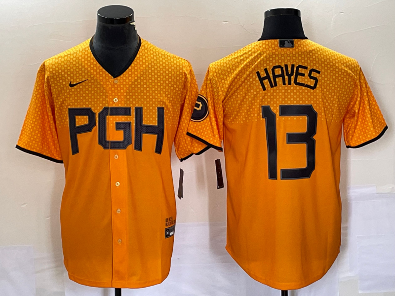 Men’s Pittsburgh Pirates Ke’Bryan Hayes #13 Gold 2023 City Connect Jersey