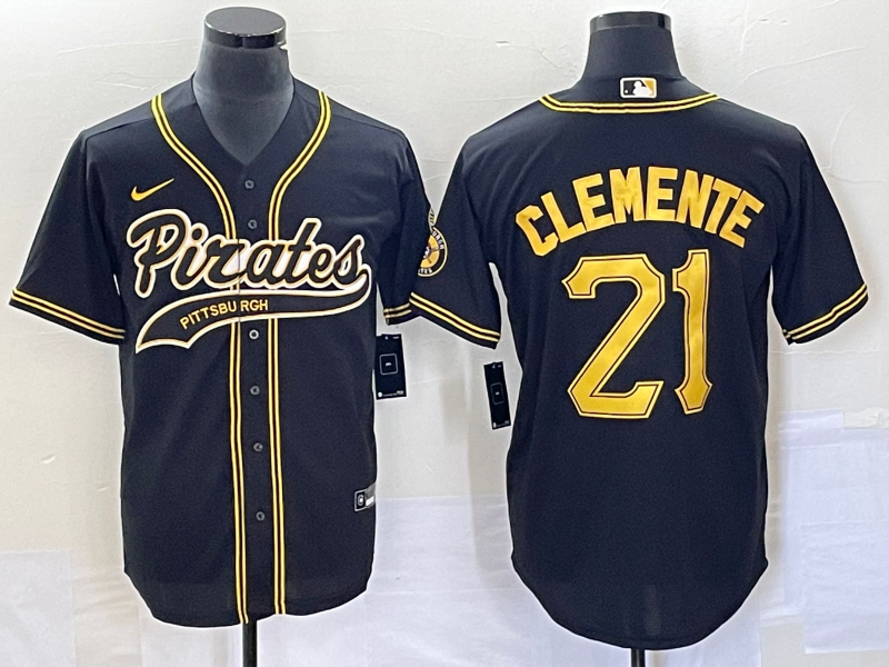 Men’s Pittsburgh Pirates Roberto Clemente #21 Black Team Jersey Joint Edition