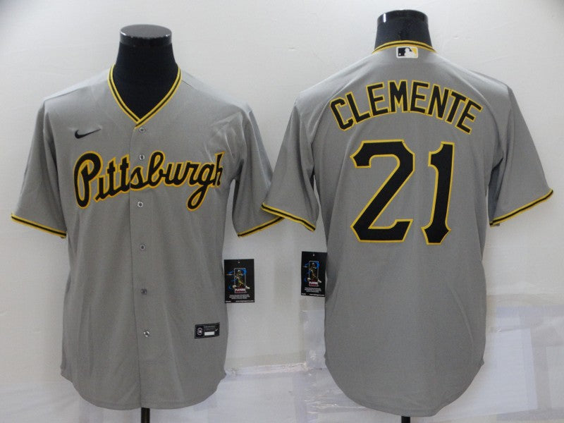 Men’s Pittsburgh Pirates Roberto Clemente #21 Gray Baseball Jersey