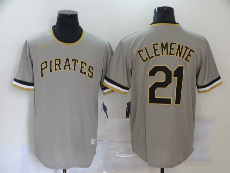 Men’s Pittsburgh Pirates Roberto Clemente #21 Gray Road Cooperstown Collection Jersey