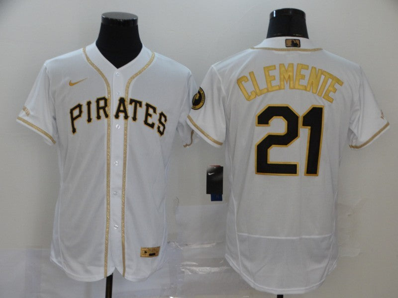 Men’s Pittsburgh Pirates Roberto Clemente #21 White Stitched Jersey