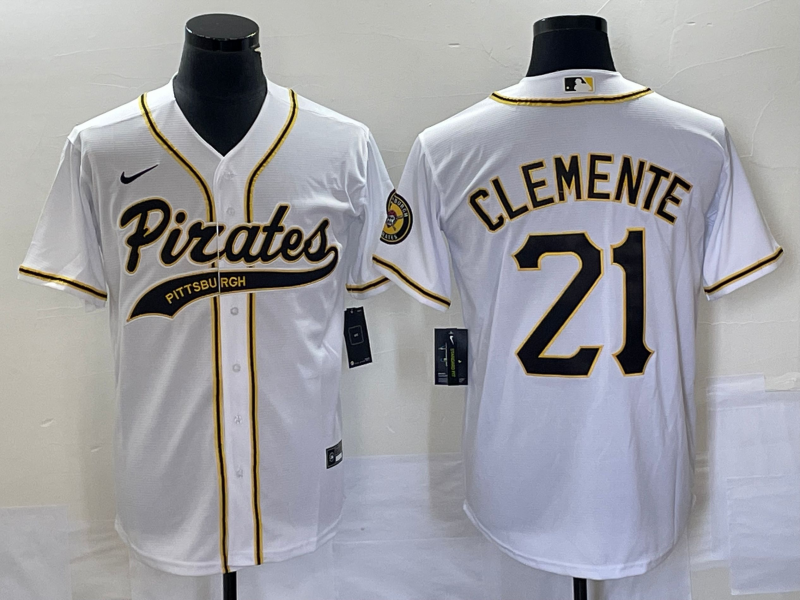 Men’s Pittsburgh Pirates Roberto Clemente #21 White Team Jersey Joint Edition