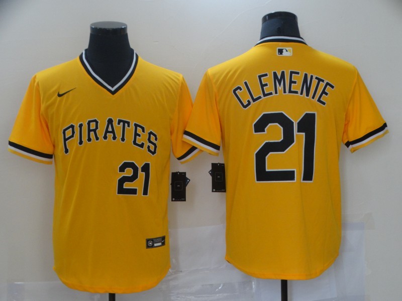 Men’s Pittsburgh Pirates Roberto Clemente #21 Yellow Baseball Jersey