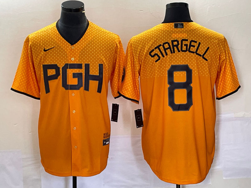 Men’s Pittsburgh Pirates Willie Stargell #8 Gold 2023 City Connect Jersey