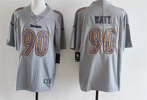Men’s Pittsburgh Steelers #90 T.J. Watt Gray Atmosphere Fashion Game Jersey