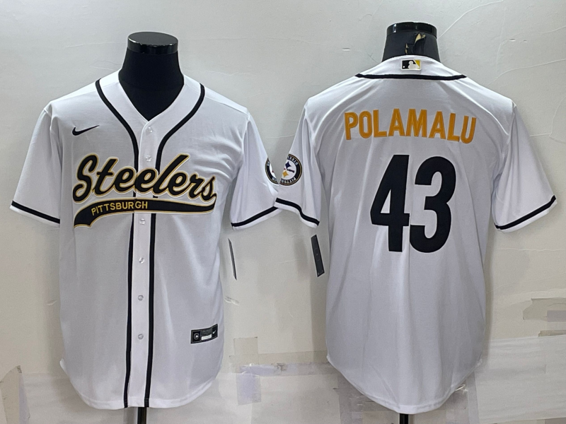 Men’s Pittsburgh Steelers Troy Polamalu #43 White Jersey