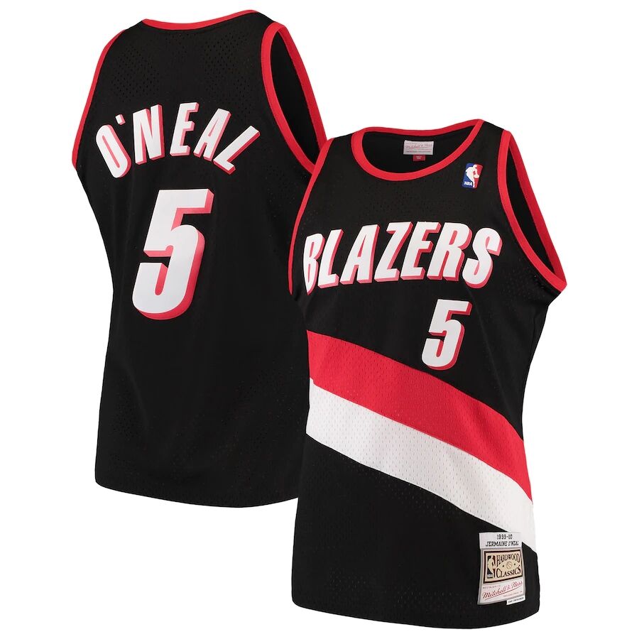 Mens Portland Trail Blazers #5 Jermaine O’Neal Black 1999-2000 Mitchell & Ness Hardwood Classics Swingman Jersey