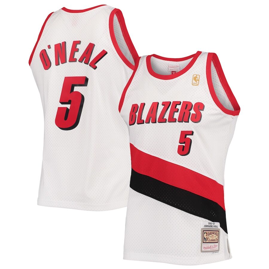 Mens Portland Trail Blazers #5 Jermaine O’Neal White 1996-97 Mitchell & Ness Hardwood Classics Swingman Jersey