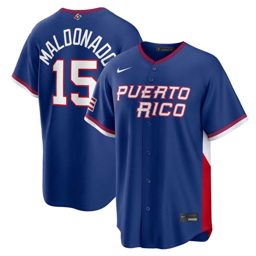 Men’s Puerto Rico Baseball #15 Martin Maldonado Royal 2026 World Baseball Classic Road Stadium Jersey