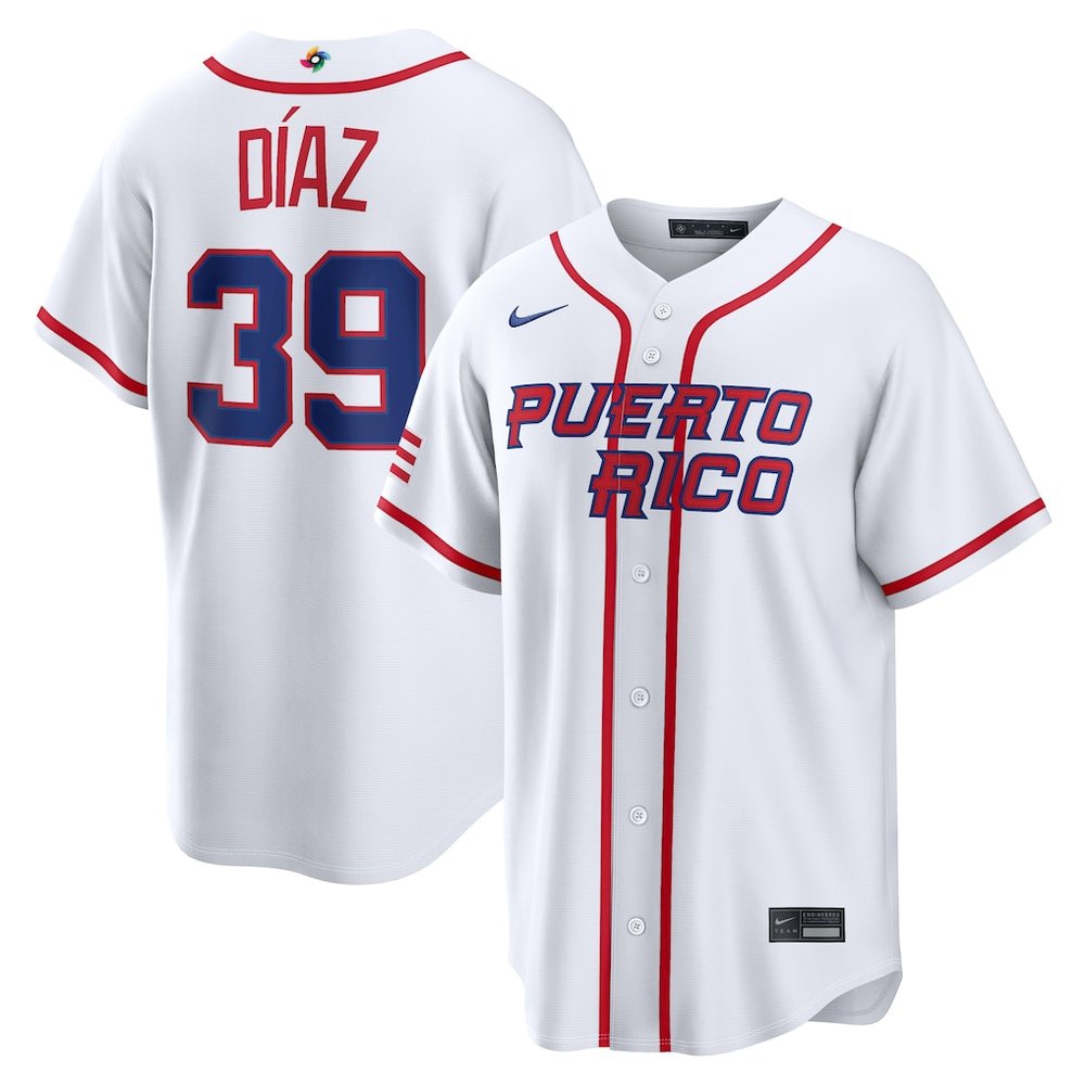 Men’s Puerto Rico Baseball #39 Edwin Diaz White 2026 World Baseball Classic Home Stadium Jersey