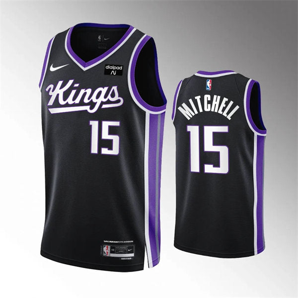Mens Sacramento Kings #15 Davion Mitchell 2023-24 Black Icon Edition Player Jersey