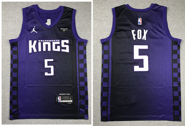 Mens Sacramento Kings #5 De’Aaron Fox 2023-24 Purple Statement Edition Player Jersey