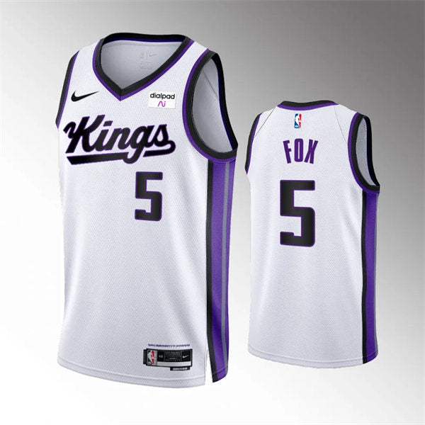 Mens Sacramento Kings #5 De’Aaron Fox 2023-24 White Association Edition Player Jersey