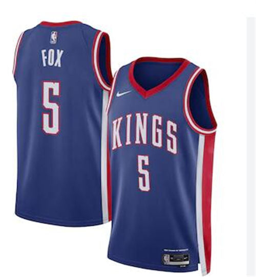 Mens Sacramento Kings #5 De’Aaron Fox 2024-25 Blue City Edition Jersey