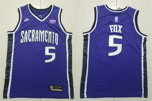 Mens Sacramento Kings #5 De’Aaron Fox Purple Classic Edition Swingman Jersey