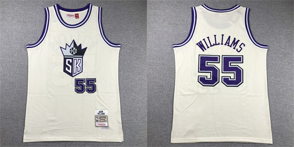Mens Sacramento Kings #55 Jason Williams Mitchell & Ness Chainstitch Swingman Jersey – Cream