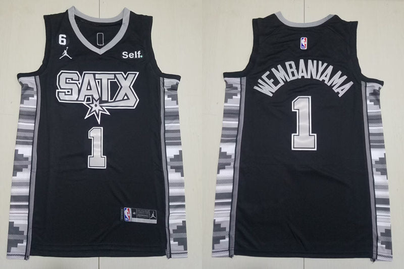 Men’s San Antonio Spurs #1 Victor Wembanyama 2022-23 Black Statement Edition Player Jersey