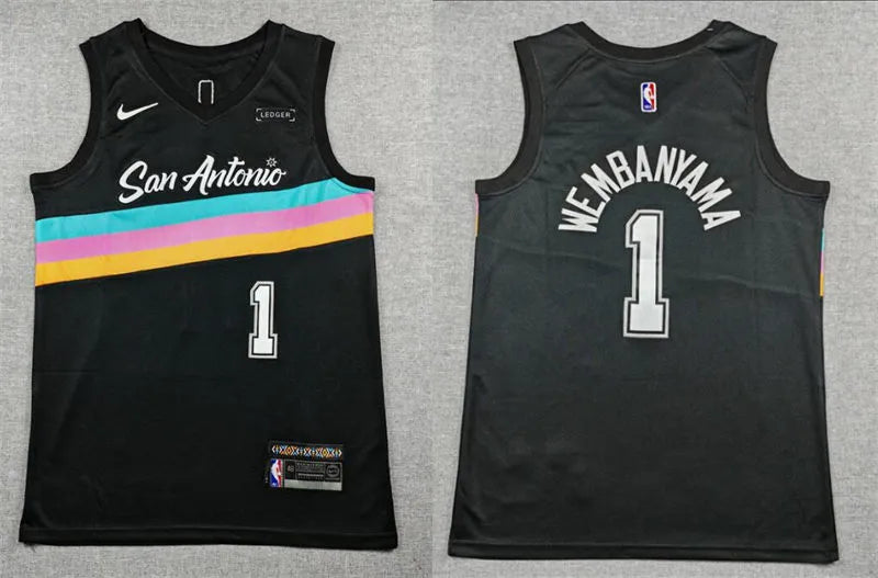 Men’s San Antonio Spurs #1 Victor Wembanyama Black 2025-26 City Edition Jersey