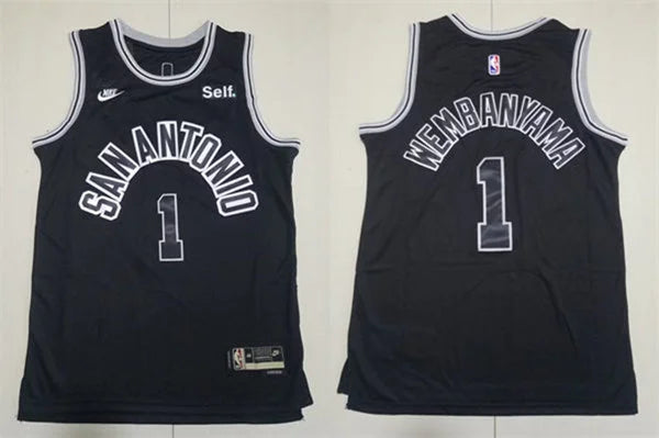 Men’s San Antonio Spurs #1 Victor Wembanyama Black Classic Edition Jersey